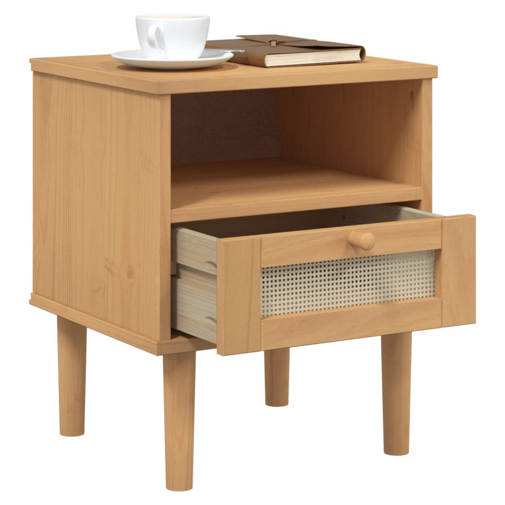 vidaXL Bedside Cabinet SENJA Rattan Look Brown 40x35x48 cm Solid Wood Pine - anydaydirect