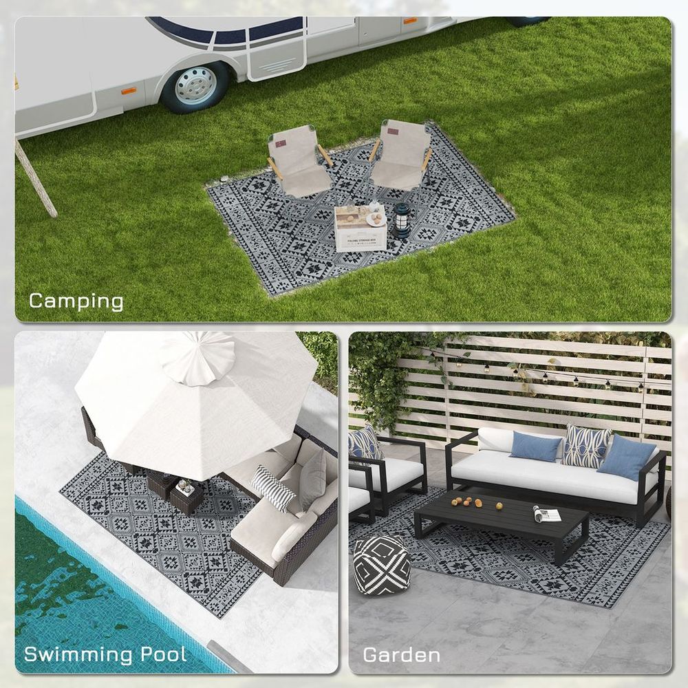 Outsunny Reversible Waterproof Outdoor Rug with Carry Bag, 182 x 274cm, Black - anydaydirect