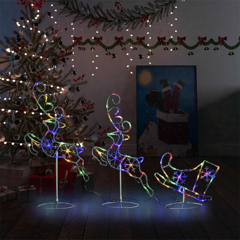 Acrylic Christmas Flying Reindeer & Sleigh 260x21x87cm Blue & Multicolored Cold & Warm White - anydaydirect