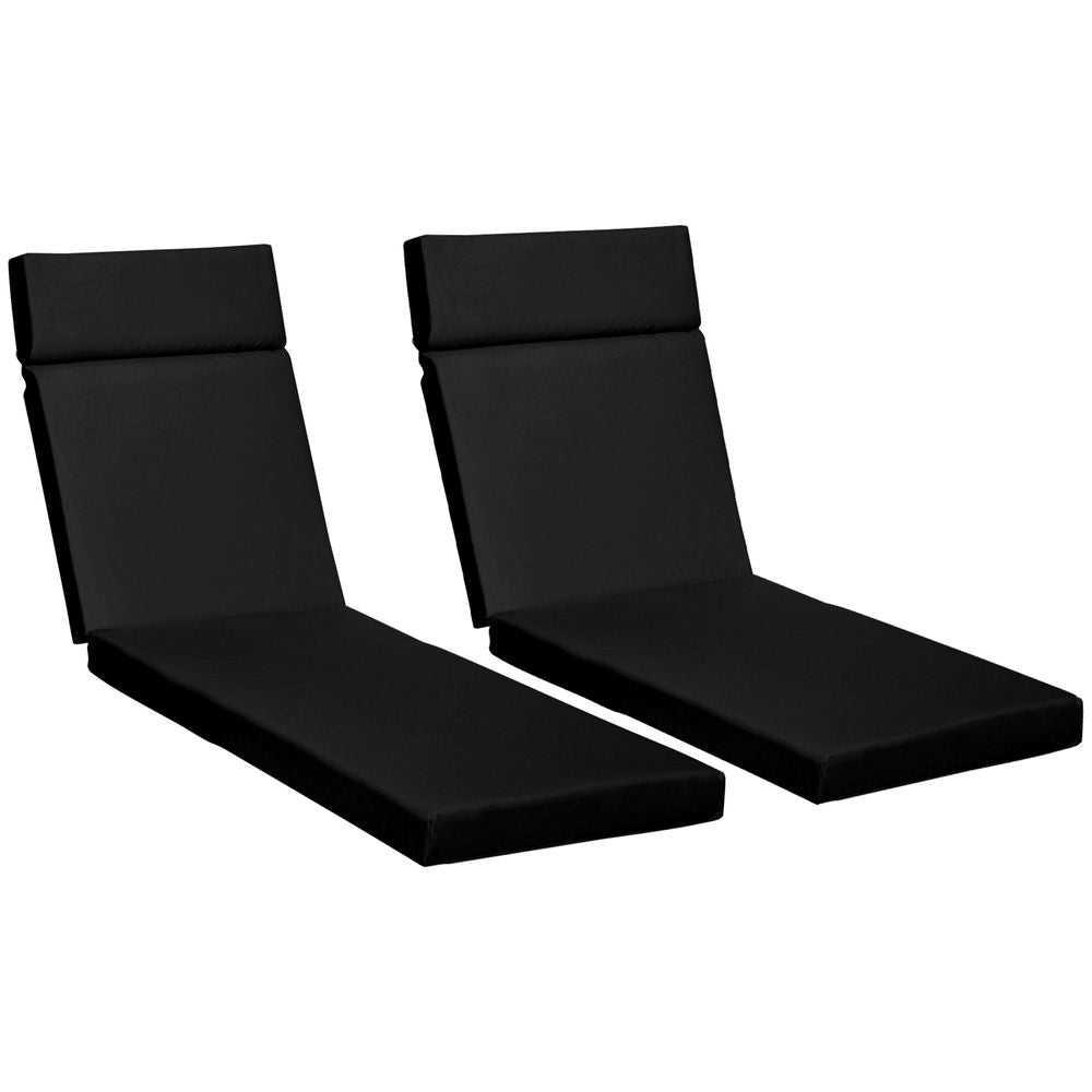 Set of 2 Lounger Cushions Deep Seat Patio Cushions with Ties Black - anydaydirect