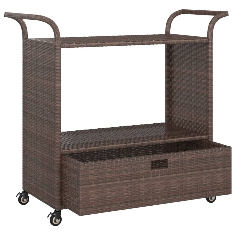 Bar Cart with Drawer Brown 100x45x97 cm Poly Rattan - anydaydirect
