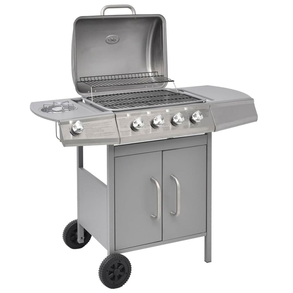 Gas Barbecue Grill 4+1 Cooking Zone Silver - anydaydirect