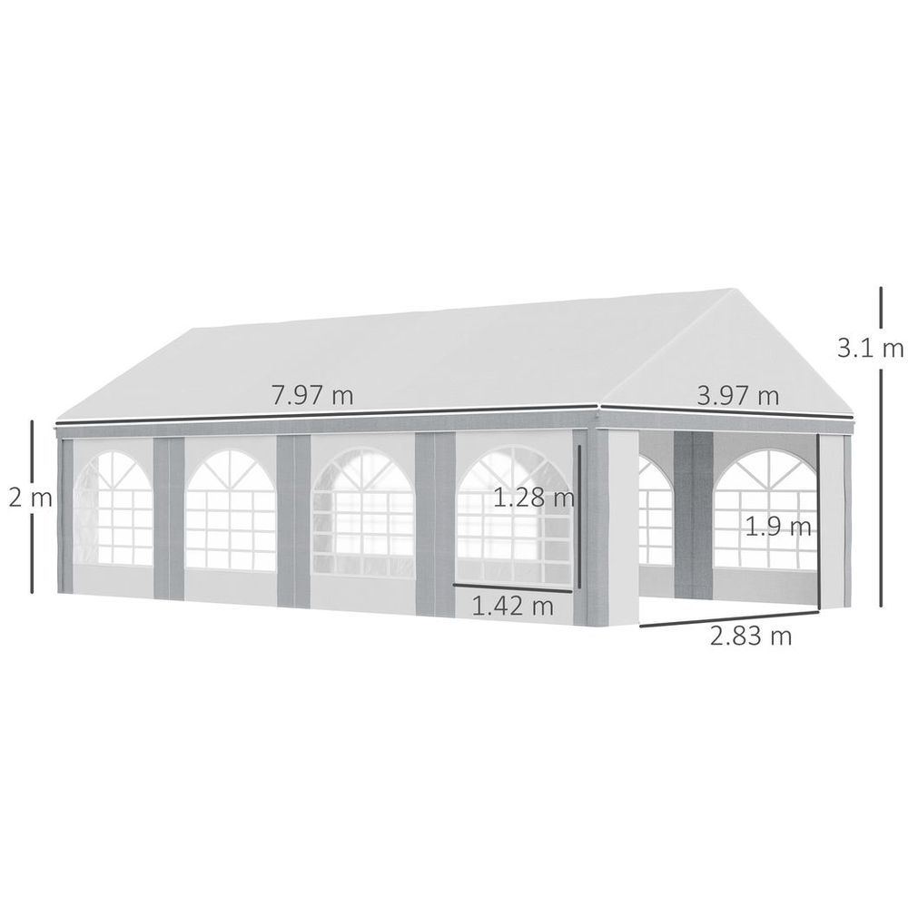 8 x 4m Party Tent, Marquee Gazebo with Sides, Eight Windows and Double Doors - anydaydirect