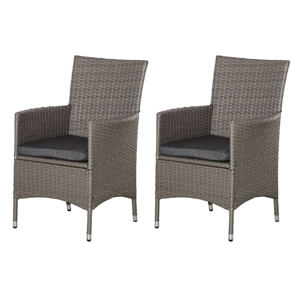 2 Seater Outdoor Rattan Armchair Dining Chair Garden Armrests Cushions Grey - anydaydirect