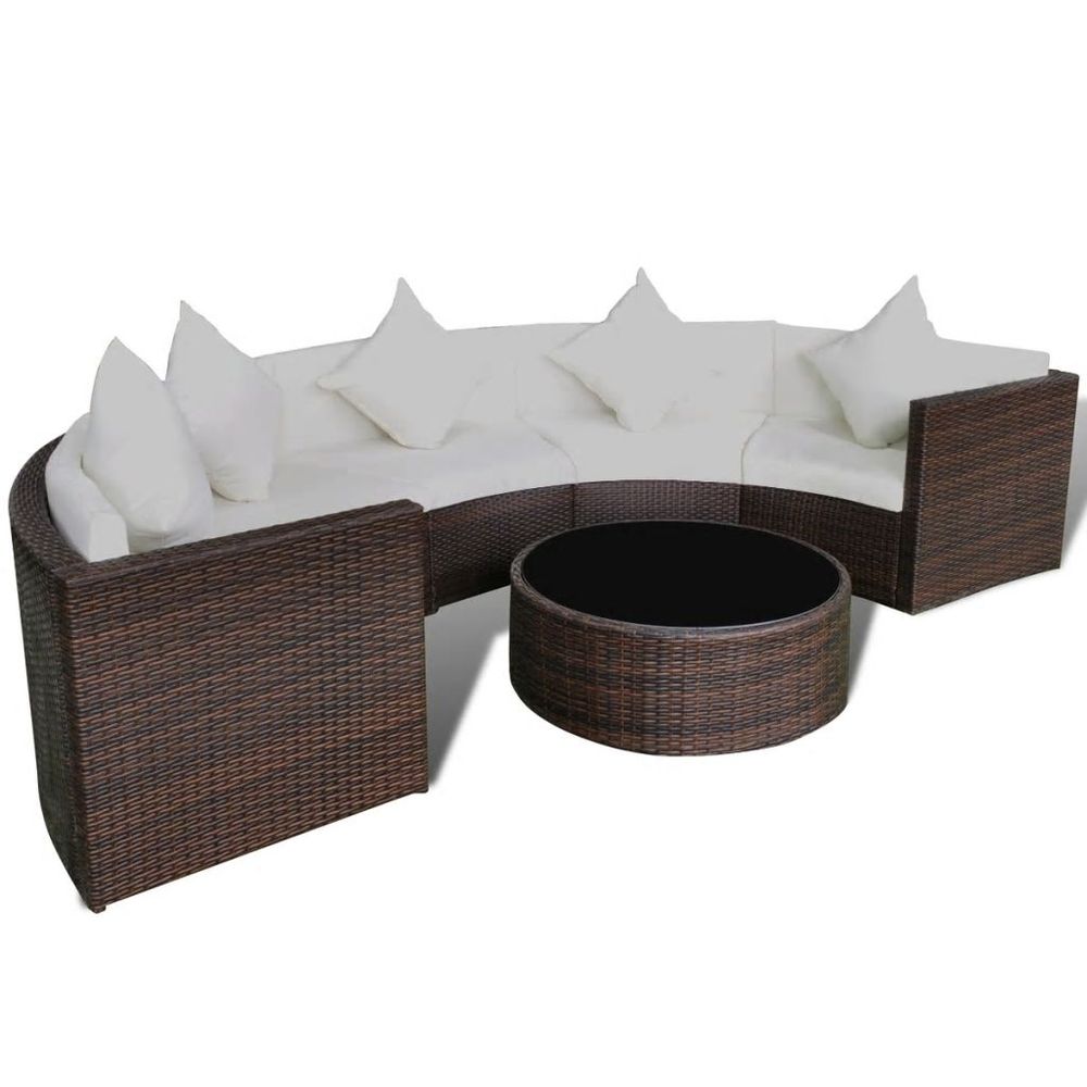 6 Piece Garden Lounge Set with Cushions Poly Rattan Brown - anydaydirect