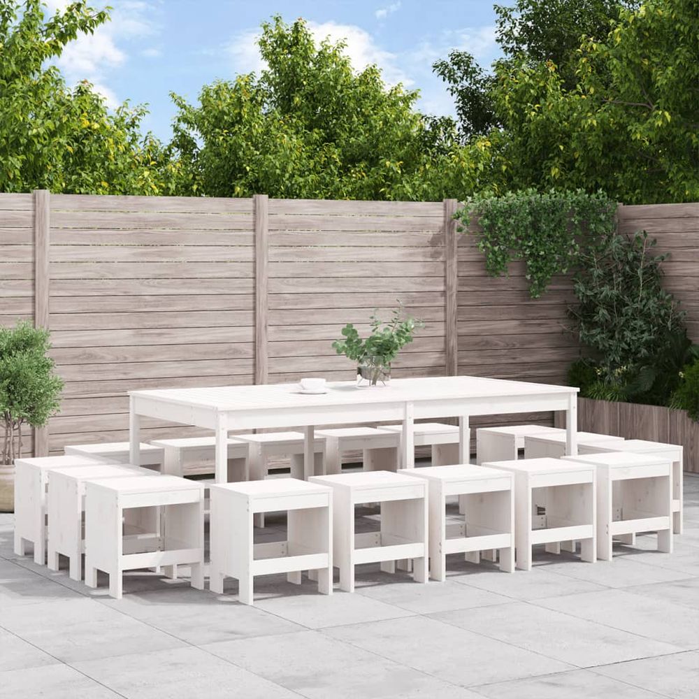 vidaXL 17 Piece Garden Dining Set White Solid Wood Pine - anydaydirect