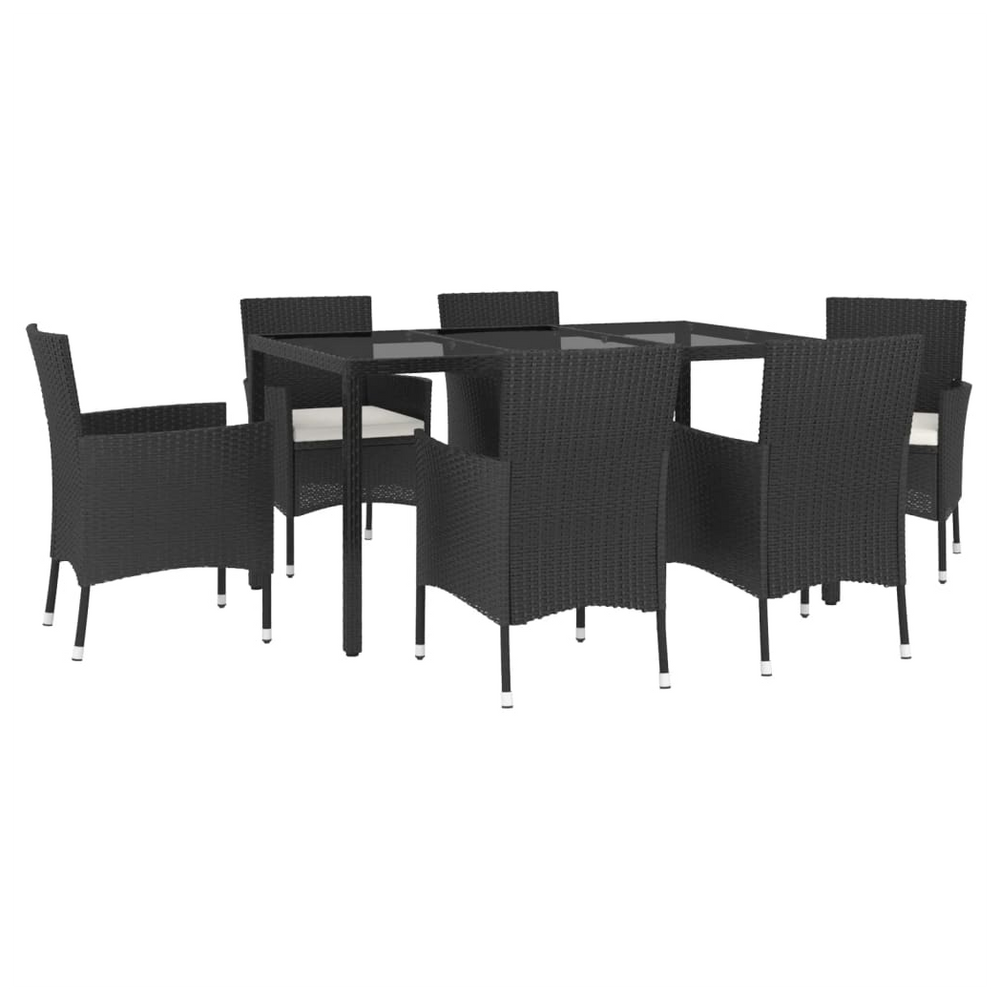 vidaXL 7 Piece Garden Dining Set with Cushions Black Poly Rattan - anydaydirect