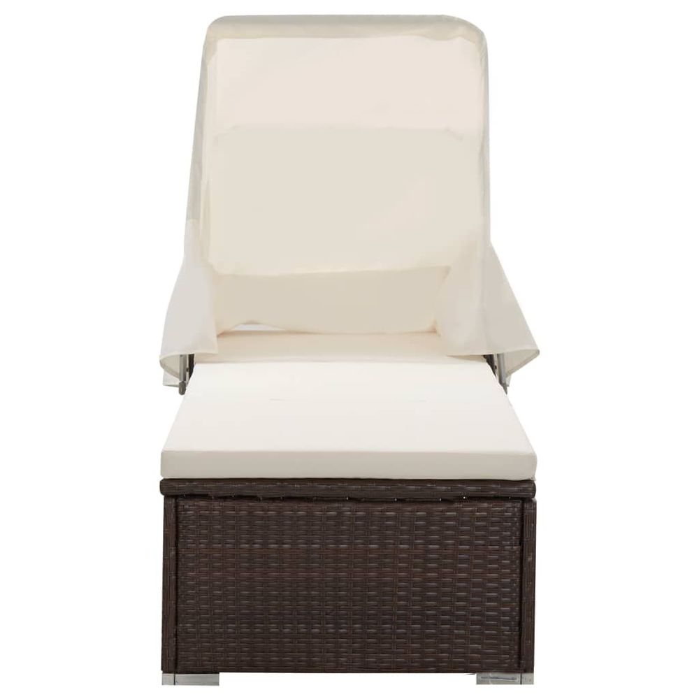 Sun Lounger with Canopy and Cushion Poly Rattan Brown - anydaydirect