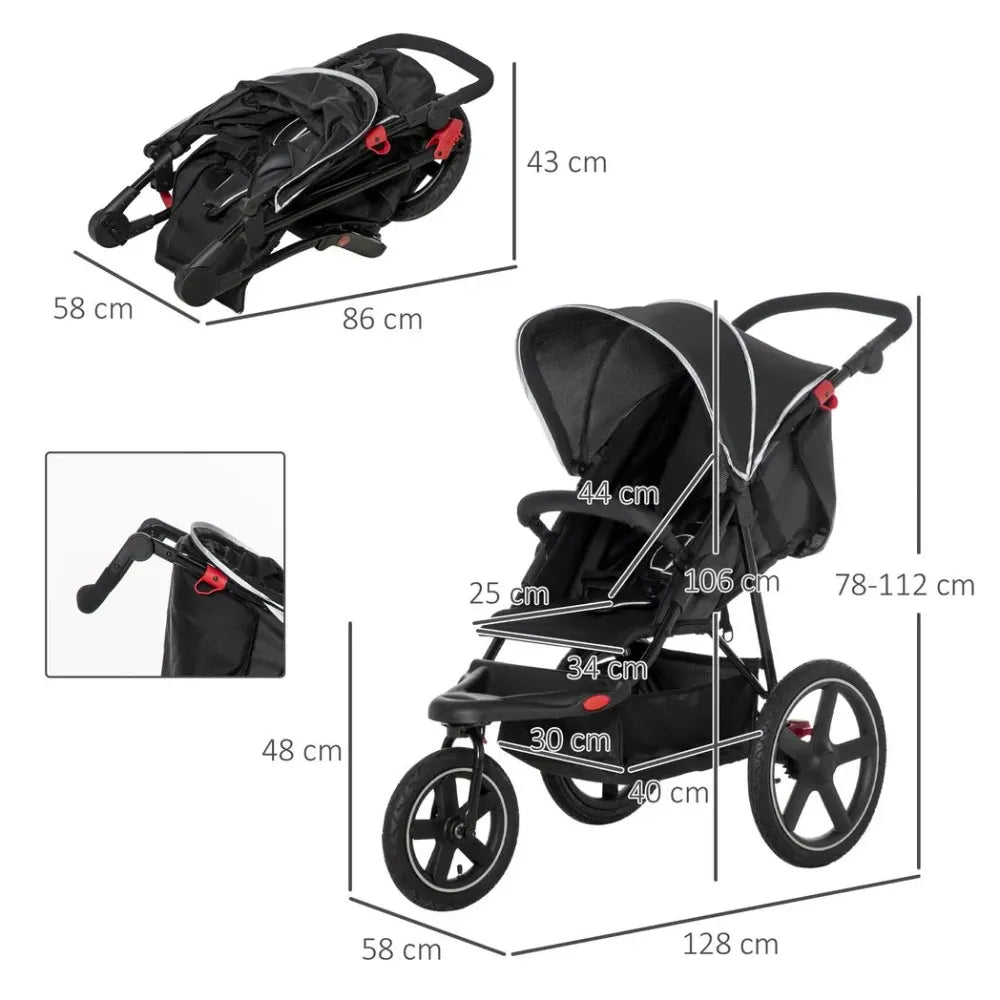 Lightwieght Pushchair w/ Reclining Backrest From Birth to 3 Years - Black - anydaydirect