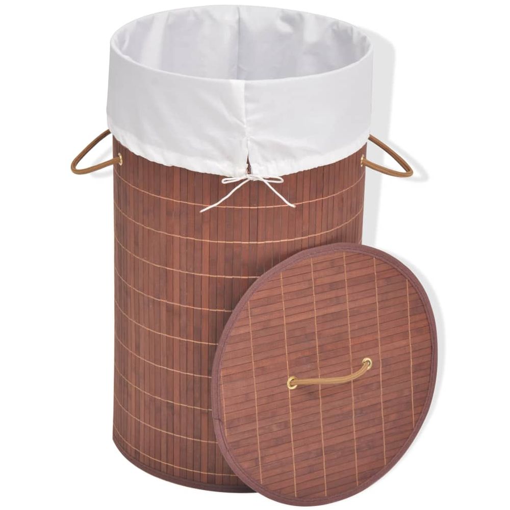 Bamboo Laundry Bin Round Brown - anydaydirect