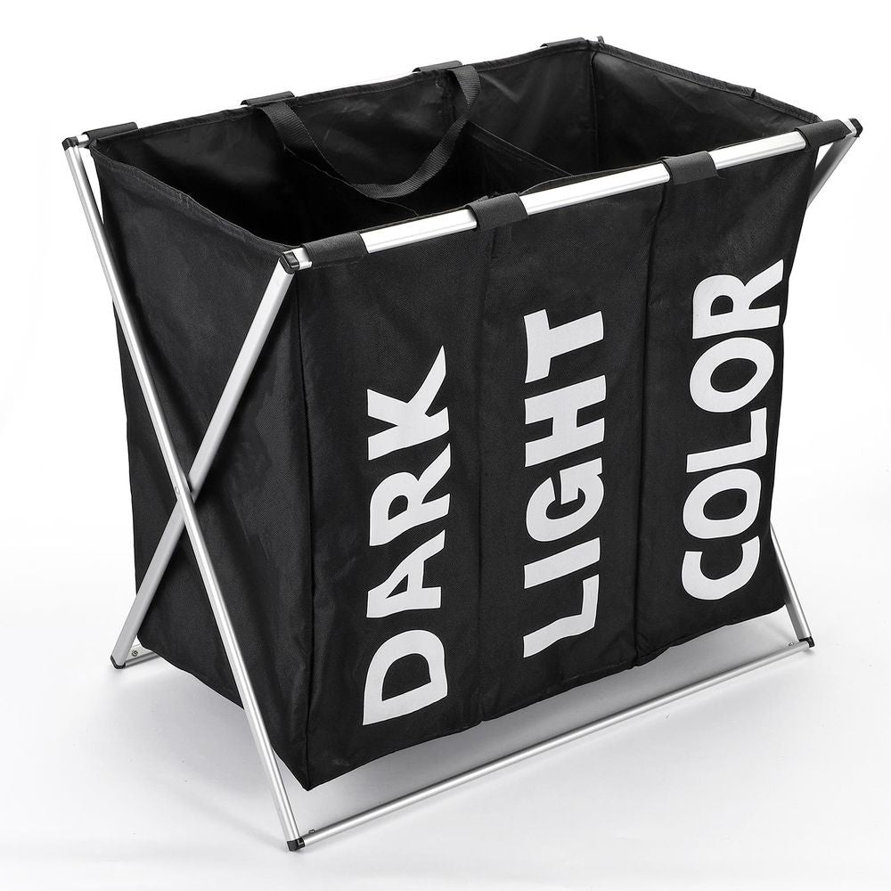 Foldable Collapsible Laundry Bag Basket with 3 Compartments & Stand - anydaydirect