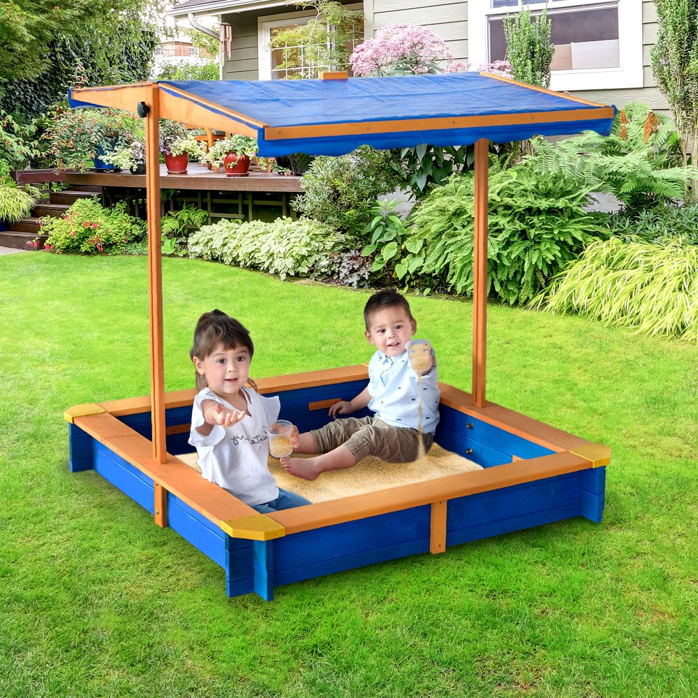 Large Wooden Sand Pit with Lid for Garden, Adjustable Sand Box - anydaydirect