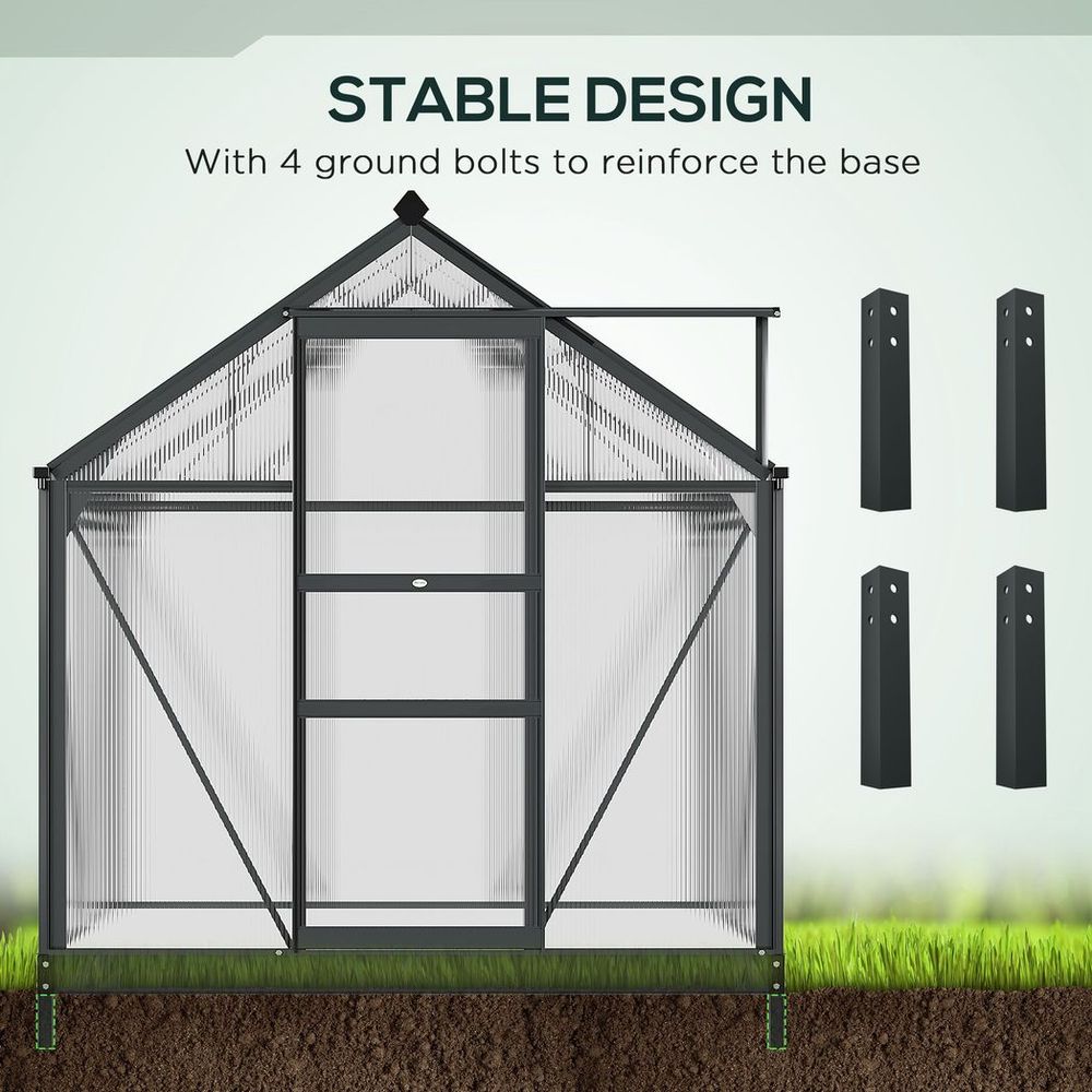 Polycarbonate Walk-In Garden Greenhouse Aluminium Frame w/ Slide Door 6 x 4ft - anydaydirect