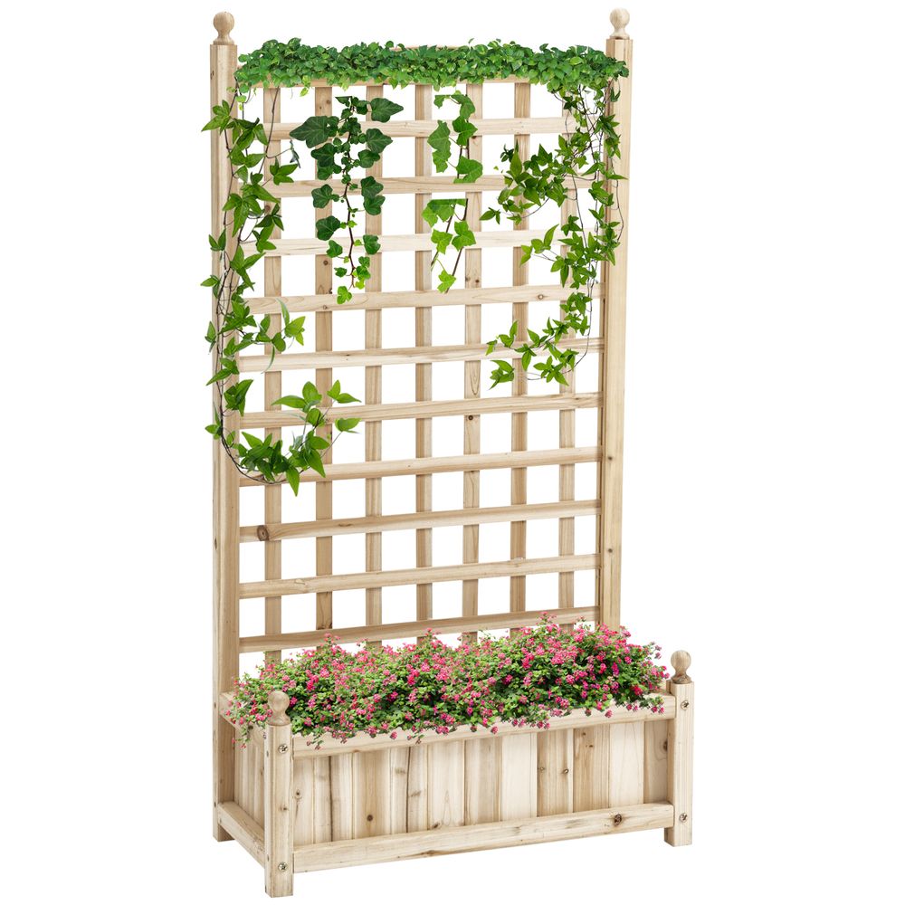 Outsunny Raised Garden Bed with Trellis Garden Planters Indoor Outdoor Natural - anydaydirect