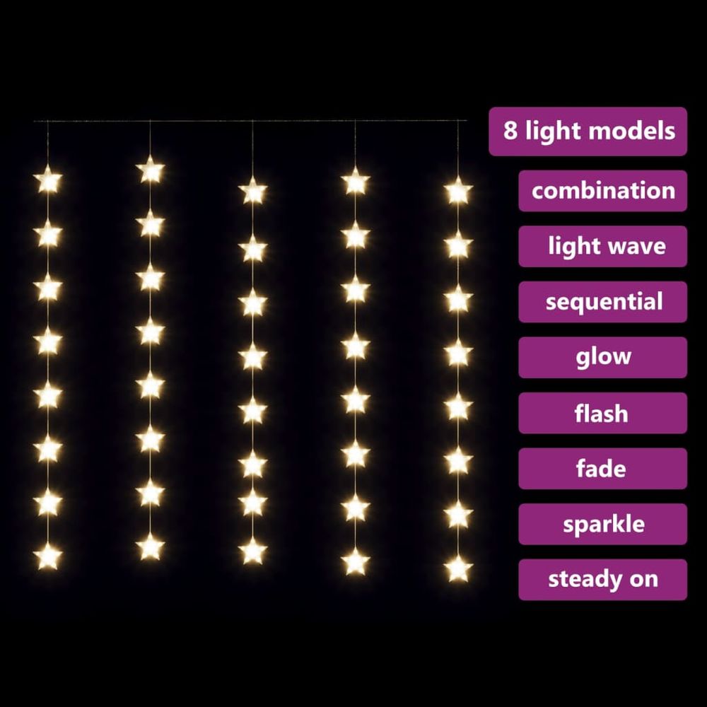 LED Star Curtain Fairy Lights 200 LED Warm White 8 Function - anydaydirect