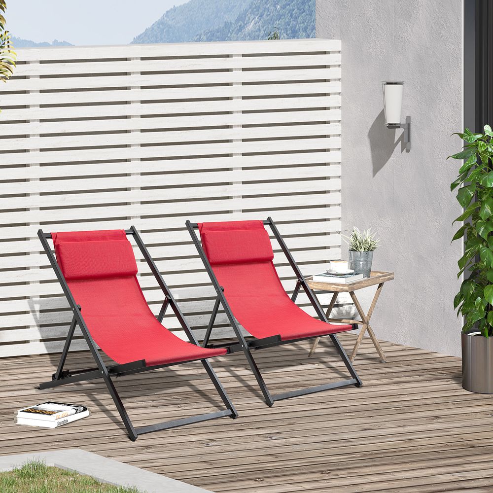 Outsunny Aluminium Frame Set Of 2 Folding Deck Chairs Wine Red - anydaydirect