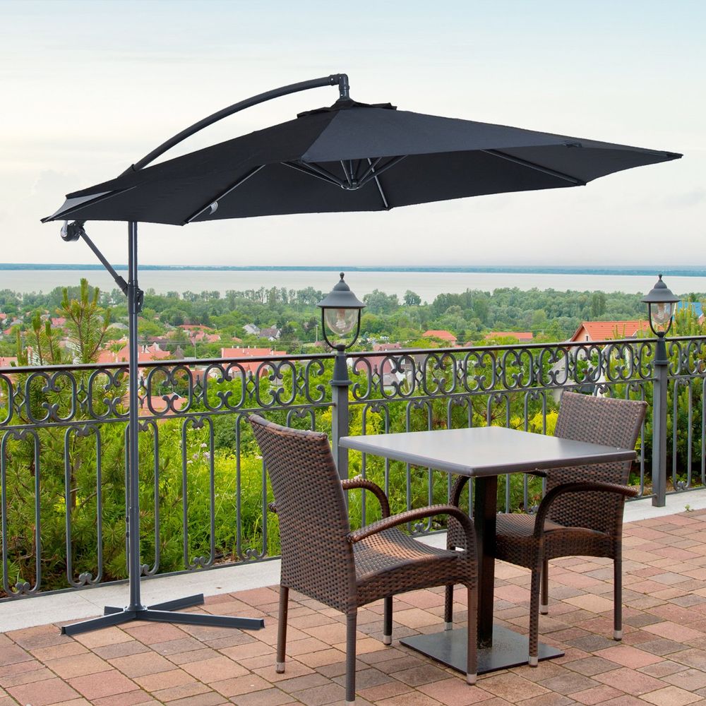 3mt Garden Parasol Sun Shade Patio Banana Hanging Rattan Set - anydaydirect