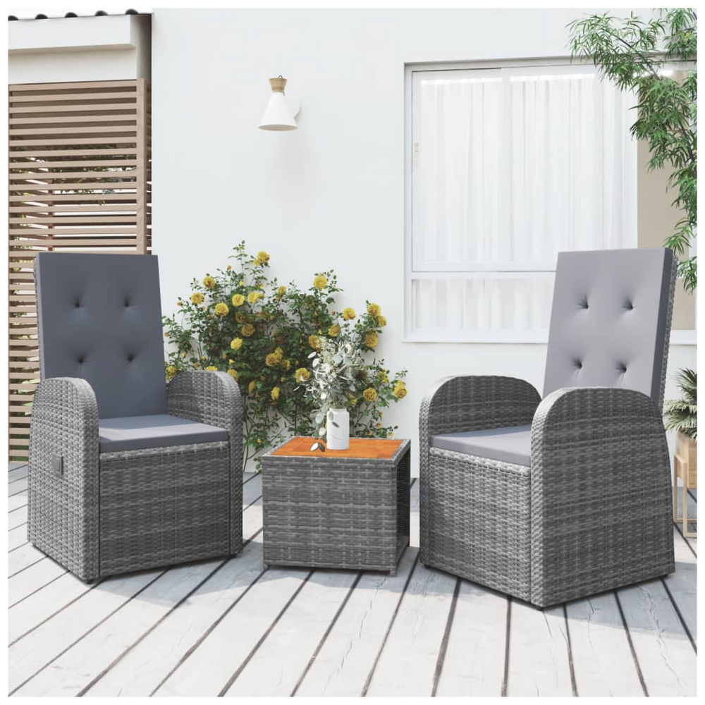 3 Piece Garden Lounge Set Grey Poly Rattan&Solid Wood Acacia - anydaydirect