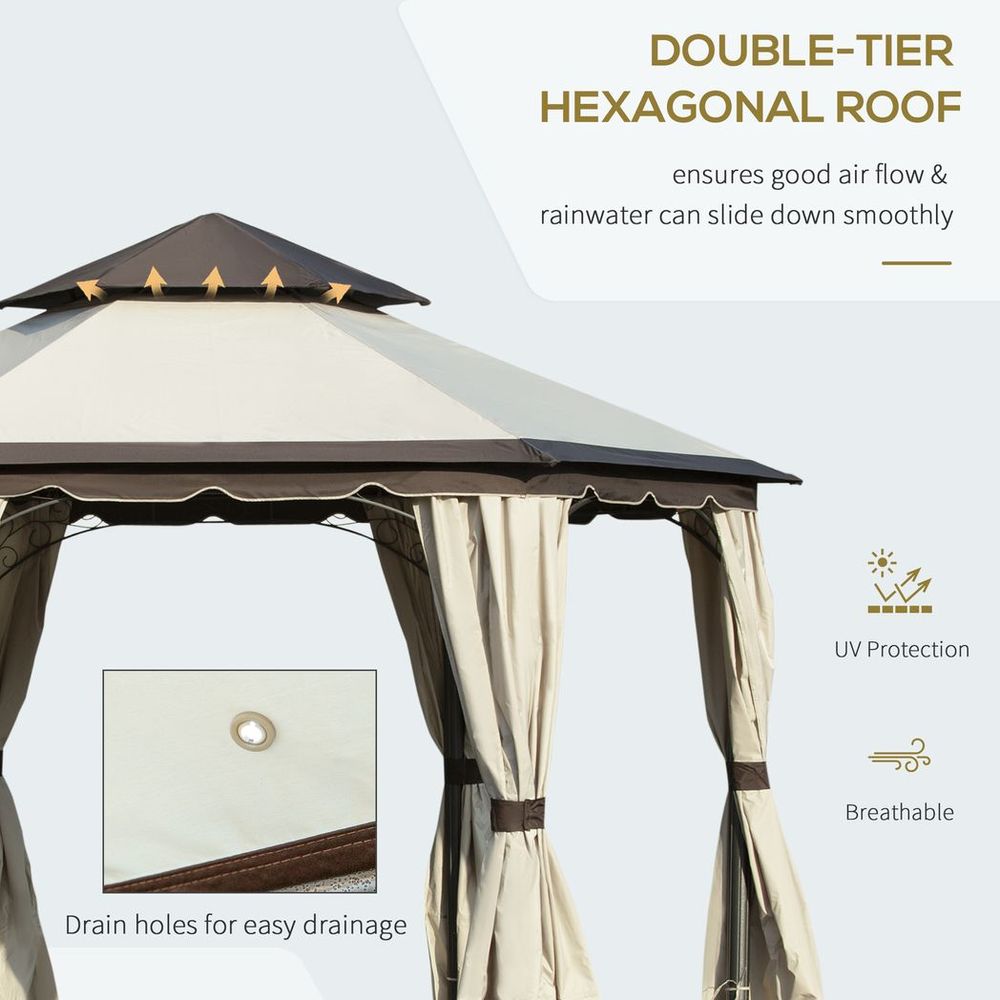 Outsunny 3.4m Steel Gazebo Pavillion for Outdoor w/ Curtains and 2 Tier Roof - anydaydirect