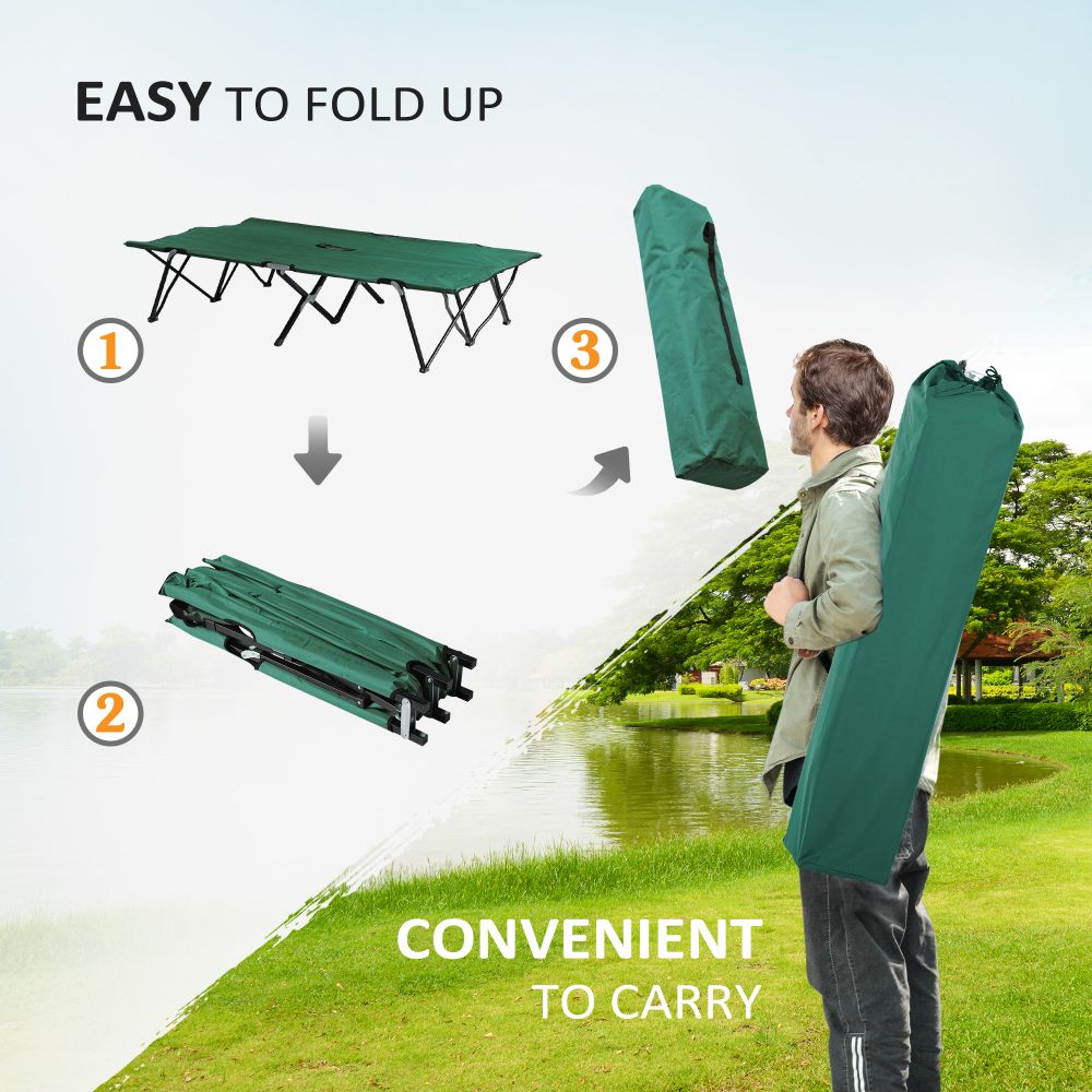 Double Camping Folding Cot Outdoor Portable Sunbed Carry Bag, Green Outsunny - anydaydirect