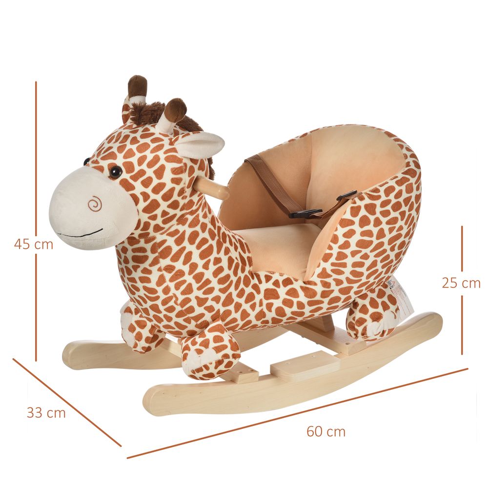 Baby Rocking Horse Kids Ride on Giraffe Plush Toy W/ 32 Song Seat Belt - anydaydirect