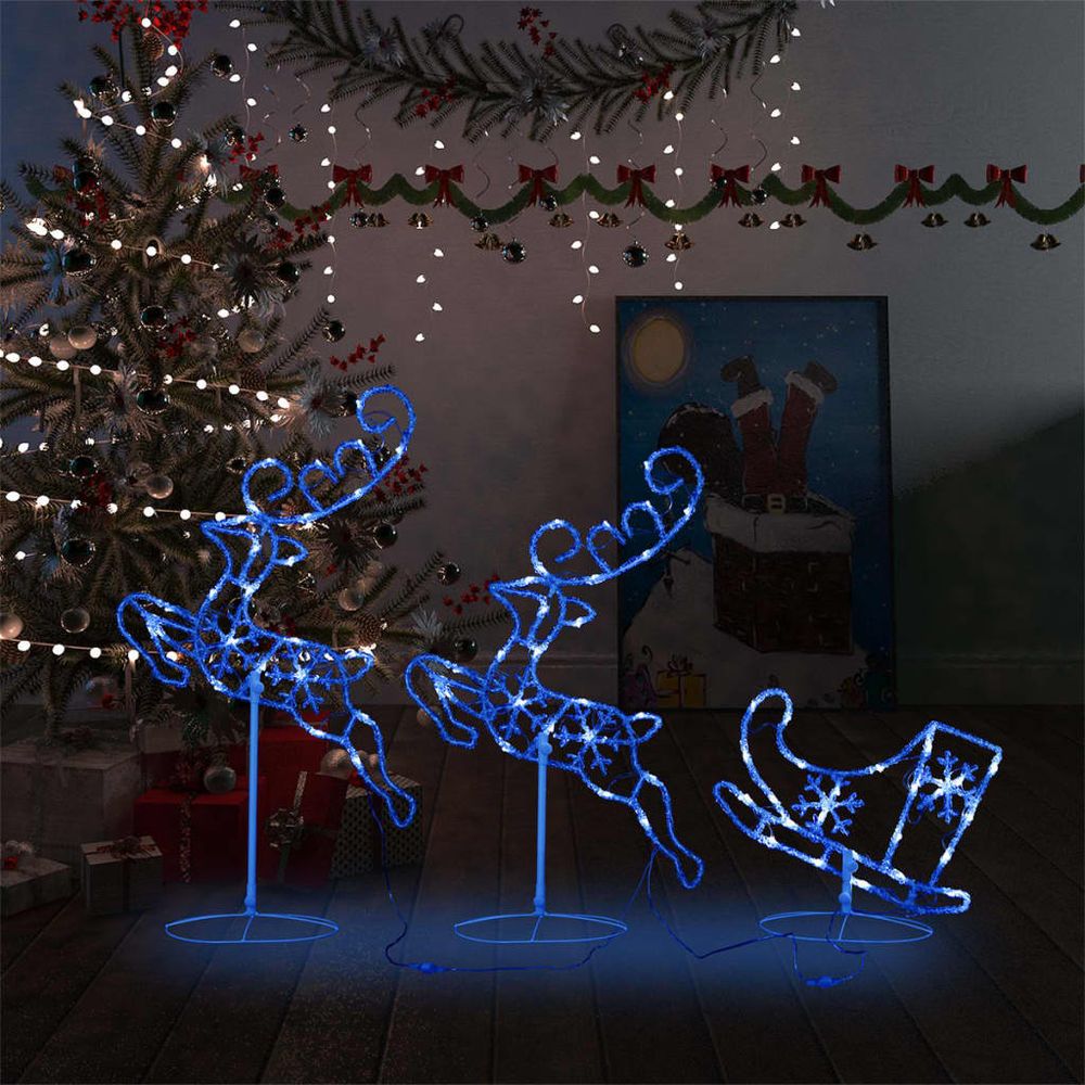 Acrylic Christmas Flying Reindeer & Sleigh 260x21x87cm Blue & Multicolored Cold & Warm White - anydaydirect