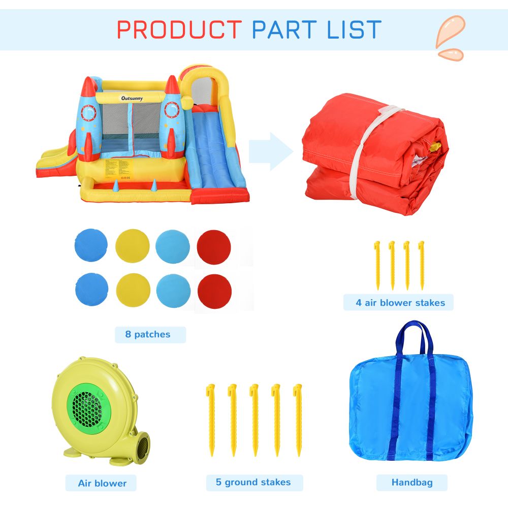 Bouncy Castle with Slide Pool Rocket Trampoline w/ Carrybag Blower - anydaydirect