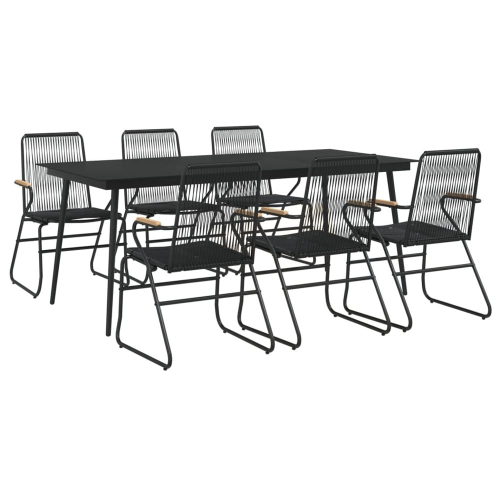 7 Piece Garden Dining Set Black PVC Rattan - anydaydirect