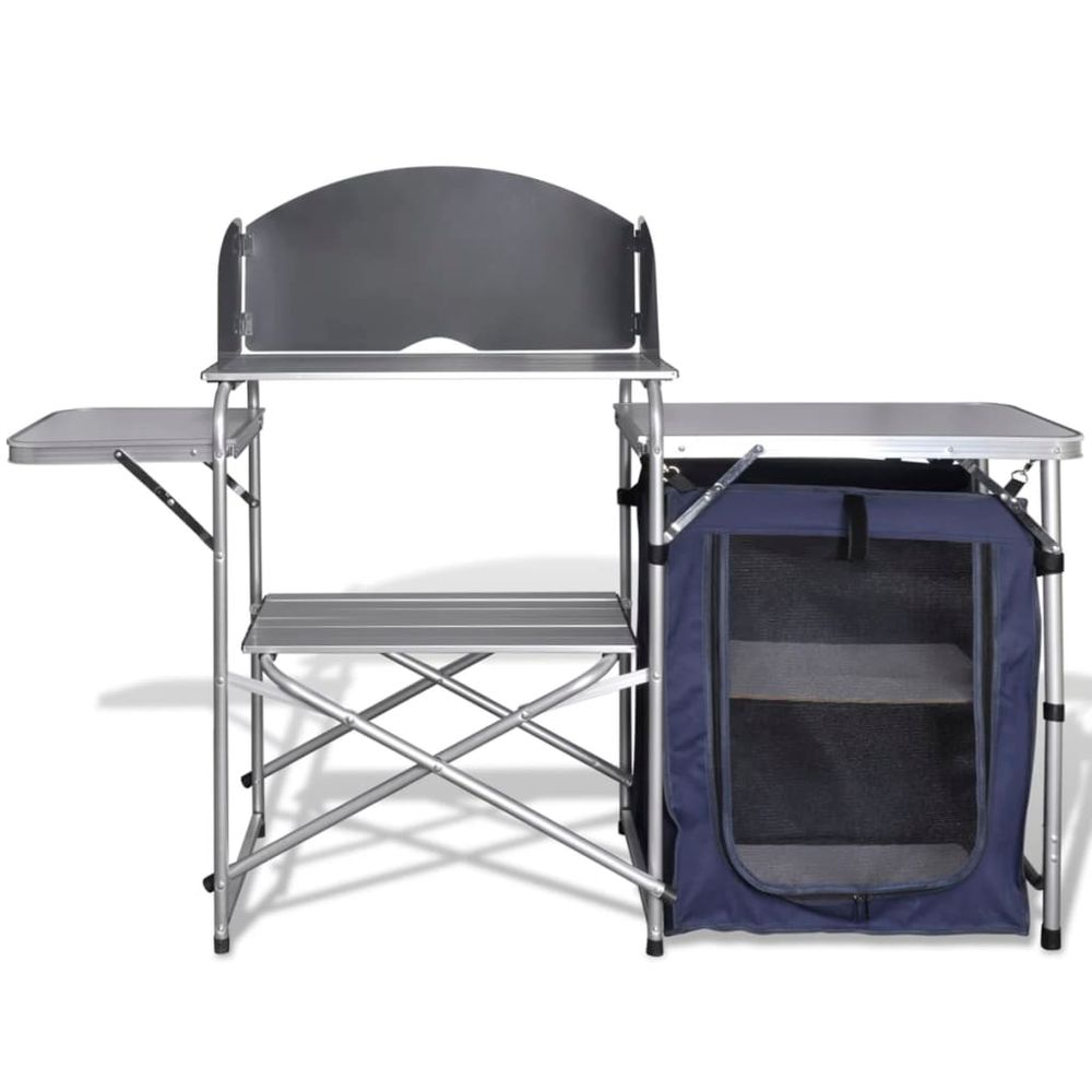 Foldable Camping Kitchen Unit with Windshield Aluminium - anydaydirect
