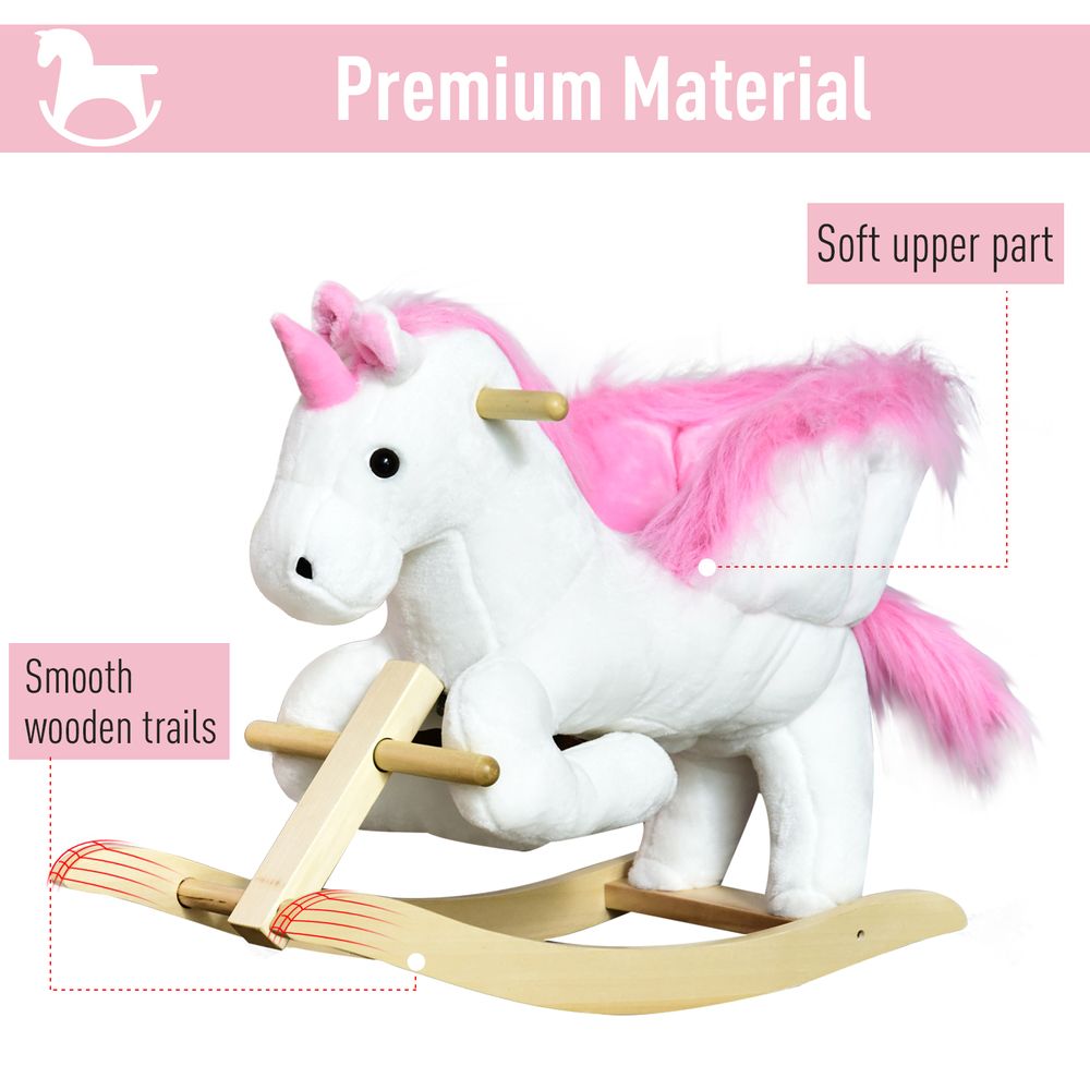 Kids Wooden Ride On Unicorn Rocking Horse Plush Toy Soft Seat Pink HOMCOM - anydaydirect