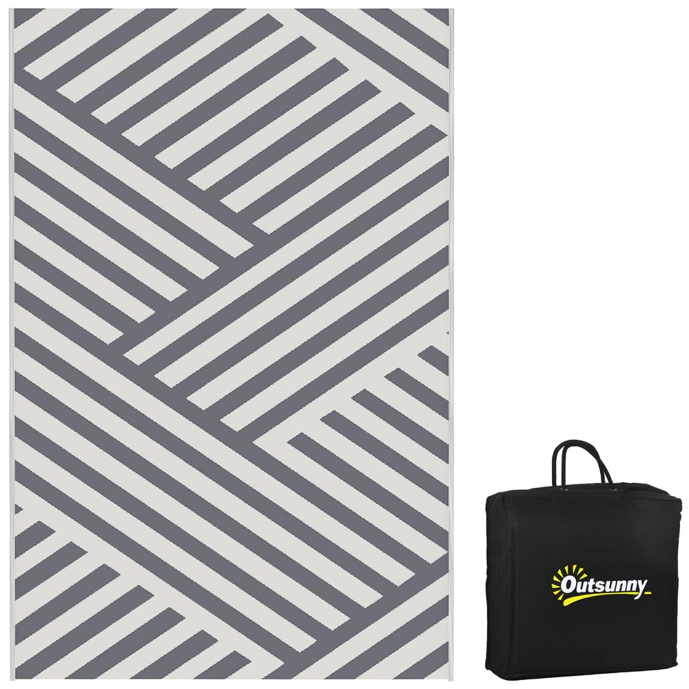 Outsunny Reversible Waterproof Outdoor Rug with Carry Bag, 182 x 274cm, Grey - anydaydirect