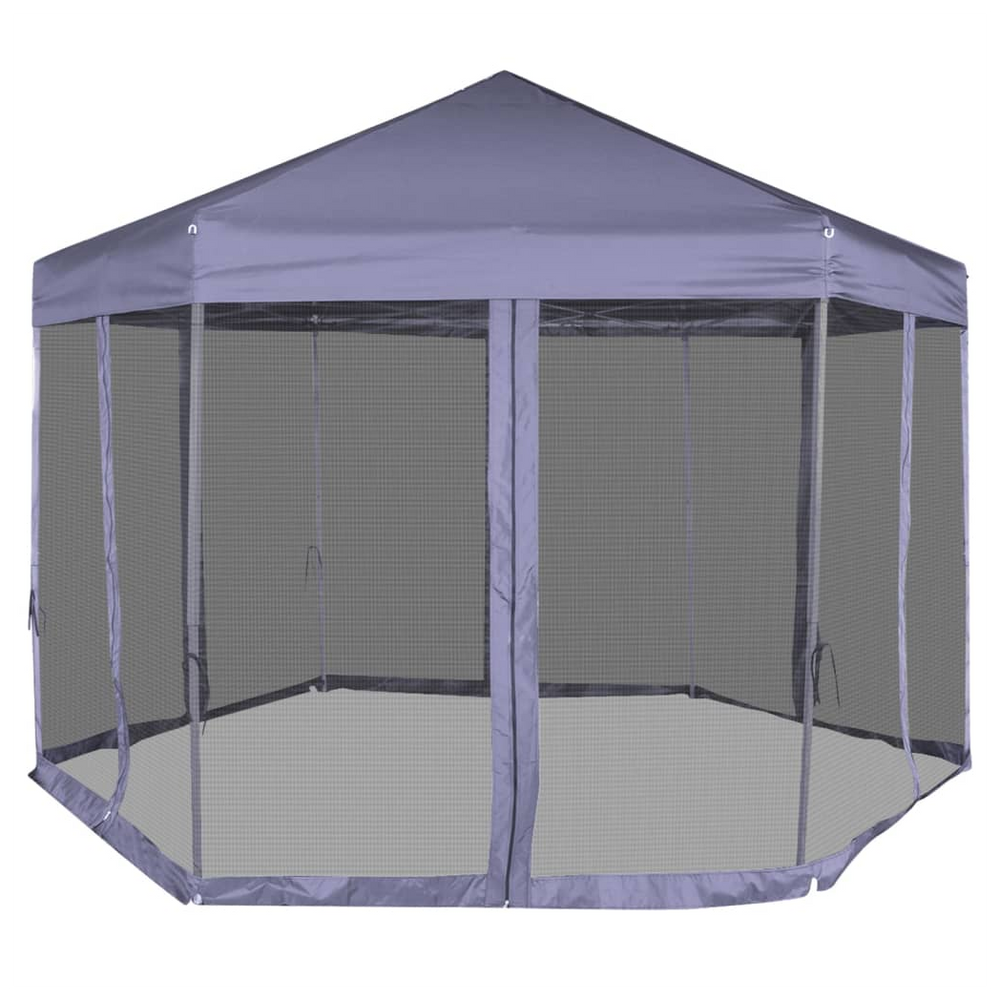 vidaXL Hexagonal Pop-Up Marquee with 6 Sidewalls Dark Blue 3.6x3.1 m - anydaydirect