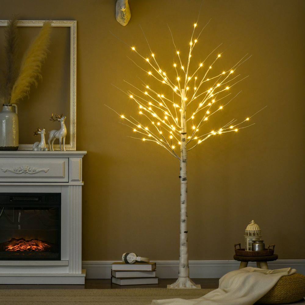 6ft Artificial White Birch Tree Light  96 Warm White Pre-Lit LED Light HOMCOM - anydaydirect