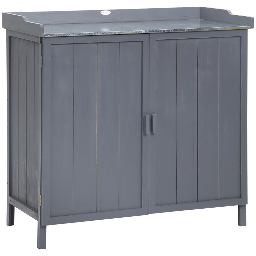 Garden Storage Cabinet, Potting Bench Table Galvanized Grey - anydaydirect