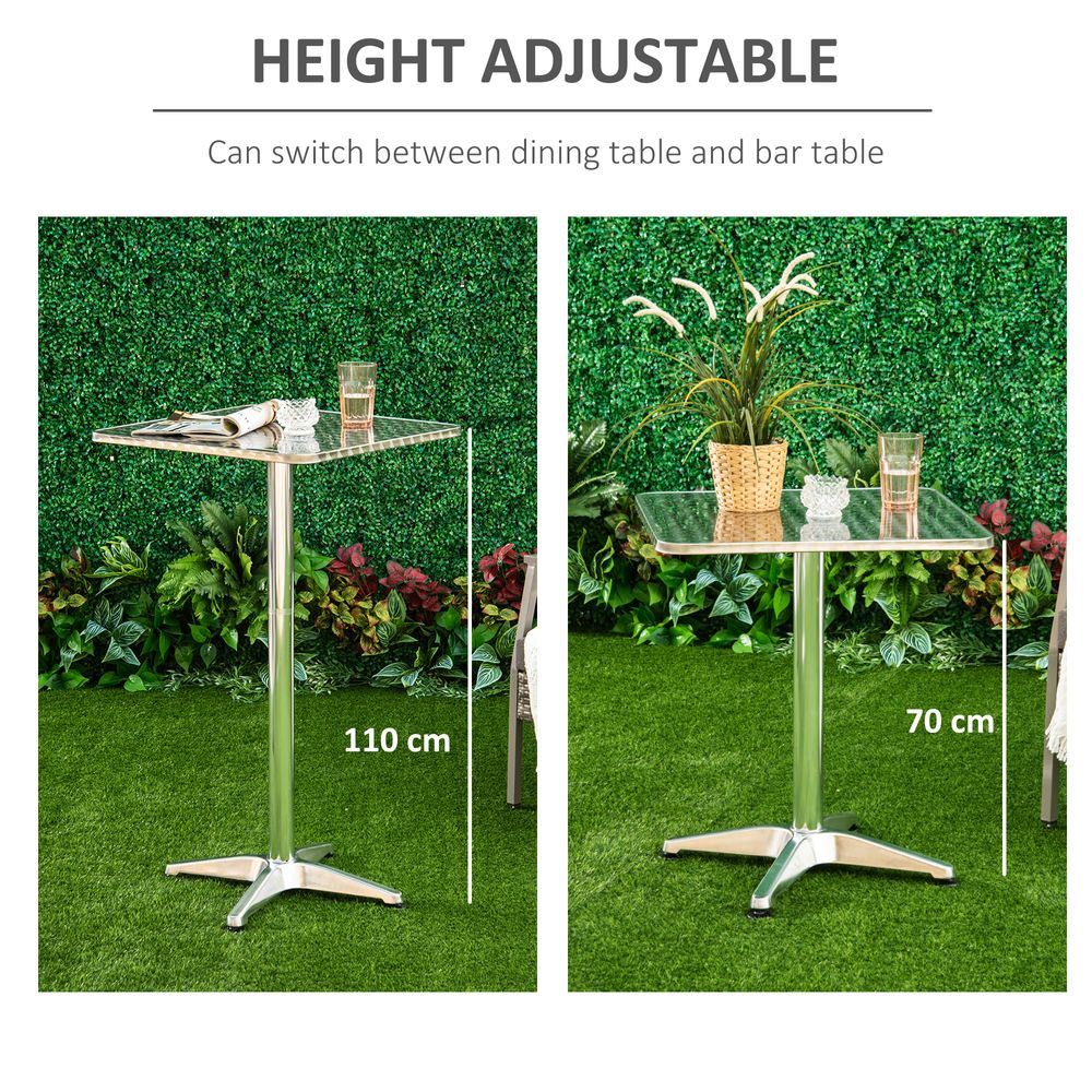 60x60cm Height Adjustable Square Bar Bistro Table Pub Stainless Aluminium Edge - anydaydirect