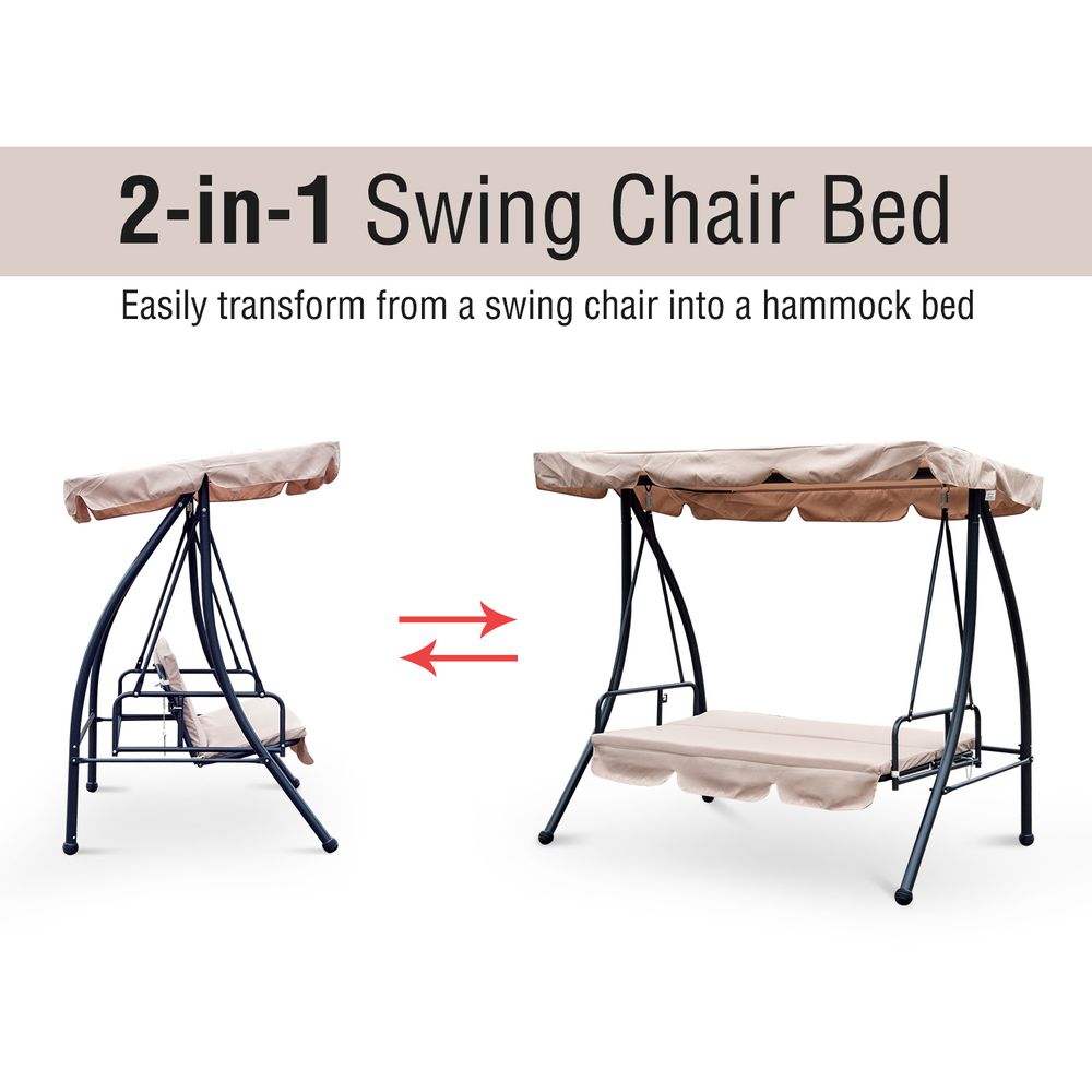 2-in-1 Patio Swing Chair 3 Seater With Cushion Bed Lounger Tilt Canopy - anydaydirect