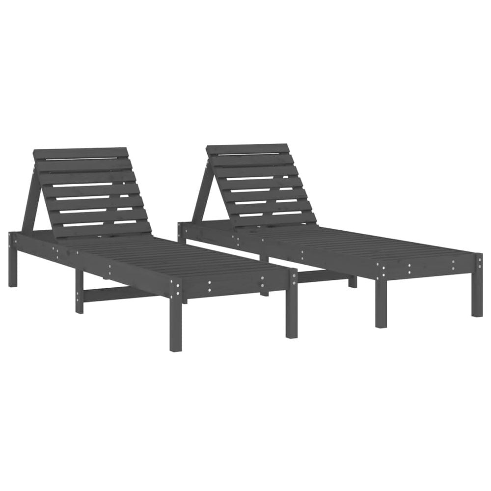 vidaXL Sun Loungers 2 pcs with Table Grey Solid Wood Pine - anydaydirect