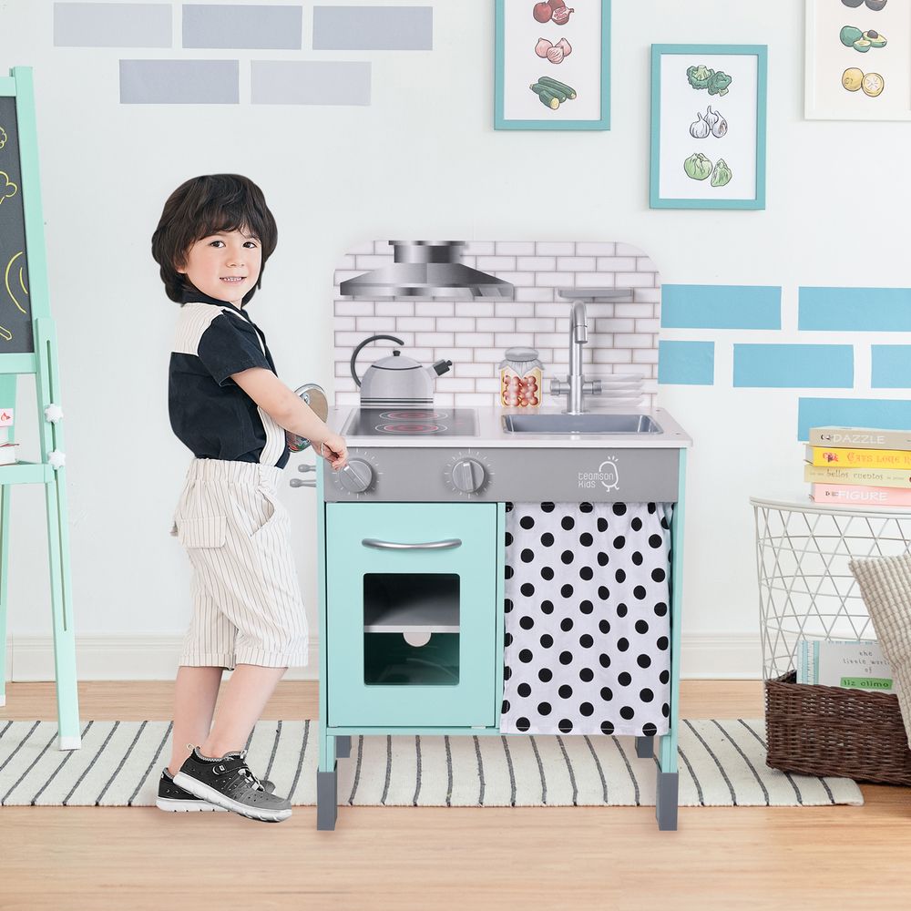 Little Chef Philly Modern Interactive Wooden Play Kitchen, Blue - anydaydirect