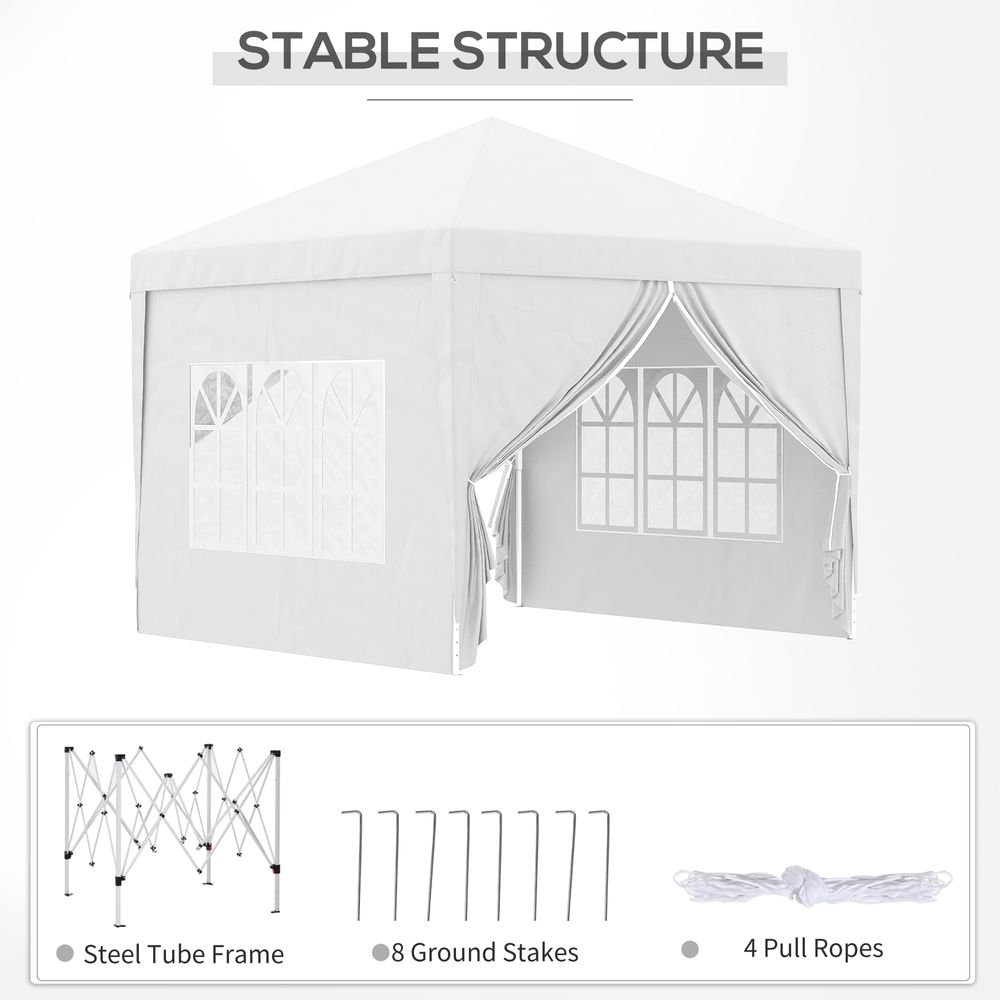 Outsunny 3mx3m Pop Up Gazebo Party Tent Canopy Marquee with Storage Bag White - anydaydirect