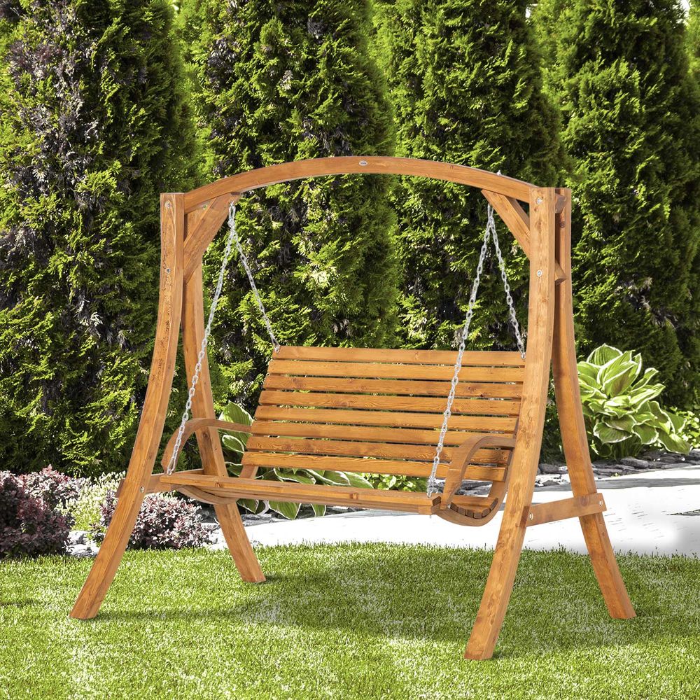 Outsunny 2 Seater Garden Swing Seat Swing Chair, Outdoor Wooden Swing Bench Seat - anydaydirect