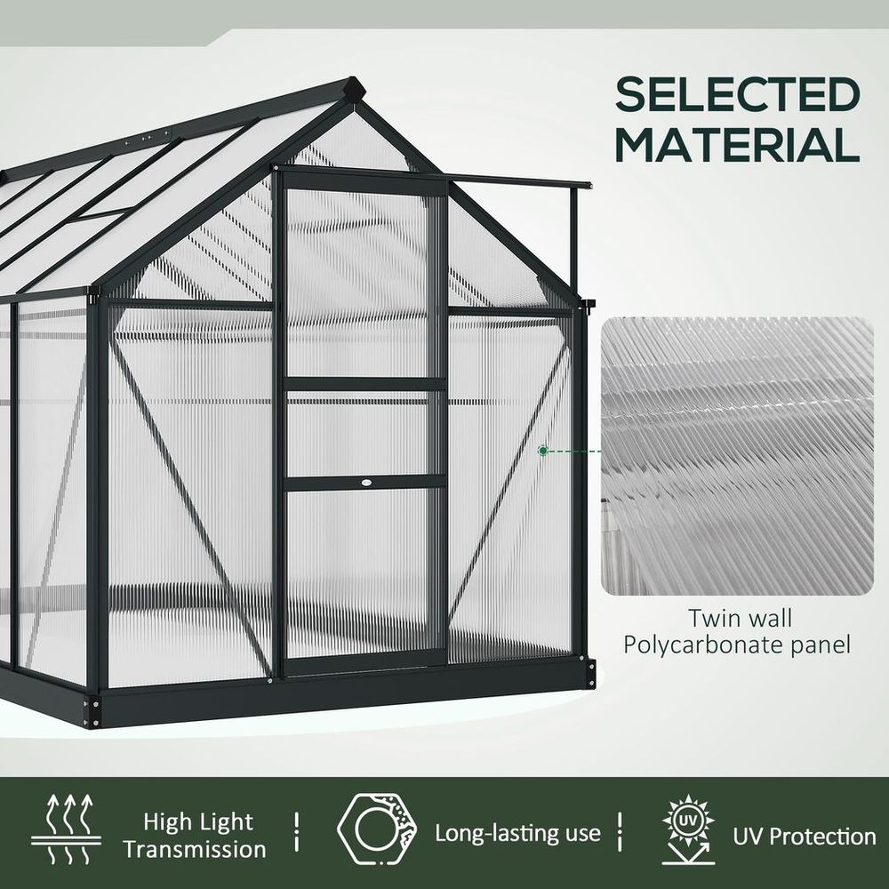 Polycarbonate Walk-In Garden Greenhouse Aluminium Frame w/ Slide Door 6 x 10ft - anydaydirect