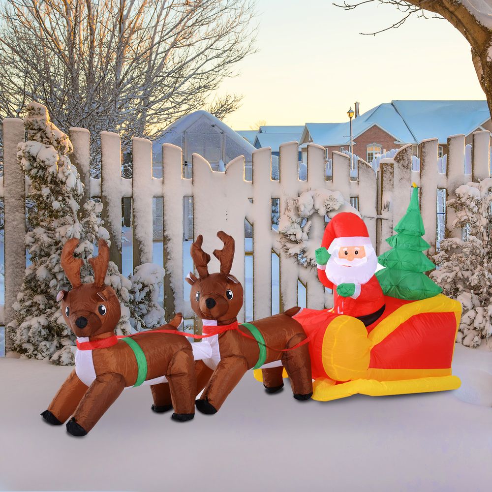 HOMCOM Inflatable Self-inflating Santa Sleigh Reindeer Christmas Outdoor - anydaydirect