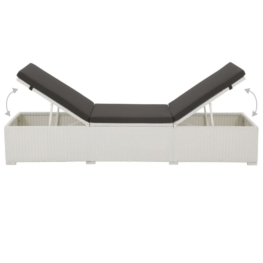 Sun Lounger with Black Cushion Poly Rattan White - anydaydirect