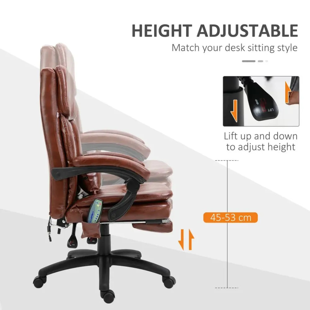 Ergonomic Office Chair w/ 7 Massage Points Headrest Armrest Footrest Brown - anydaydirect