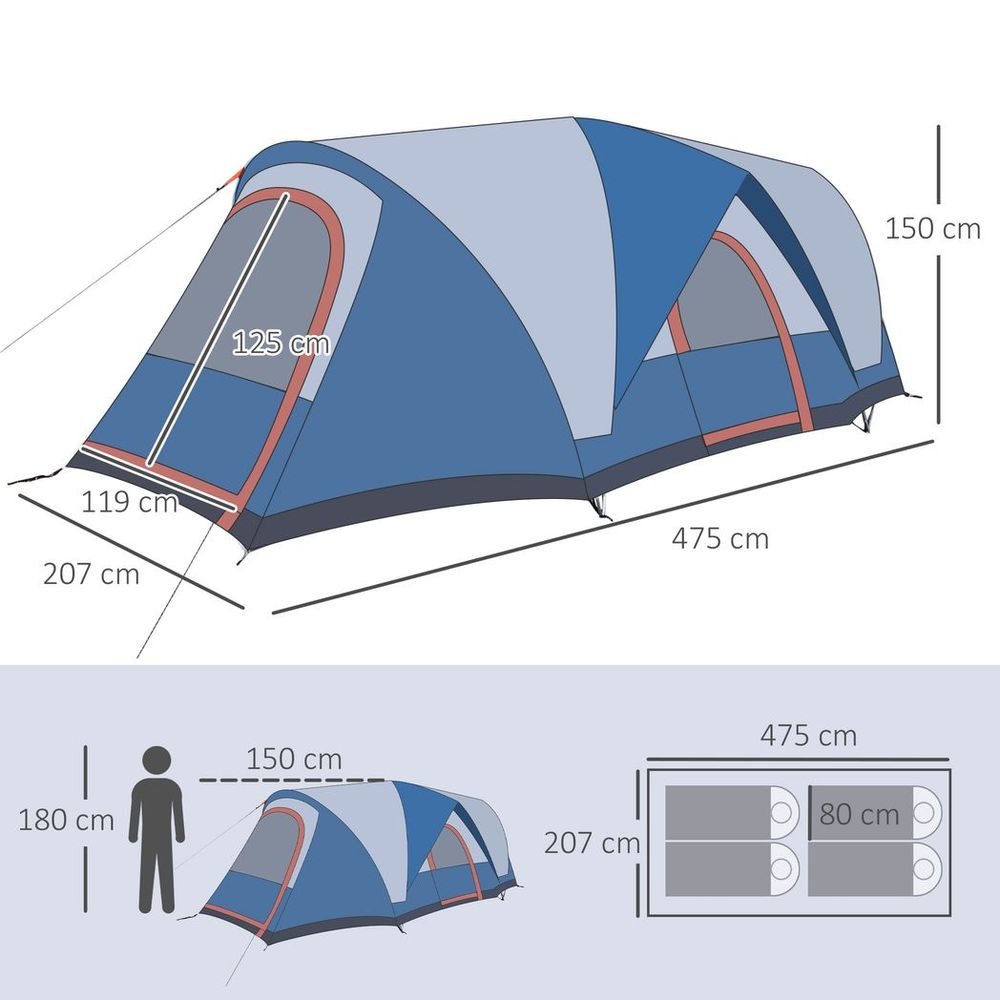 3-4 Persons Camping Tent w/ 2 Rooms, UV Protection, Water-Resistant - anydaydirect