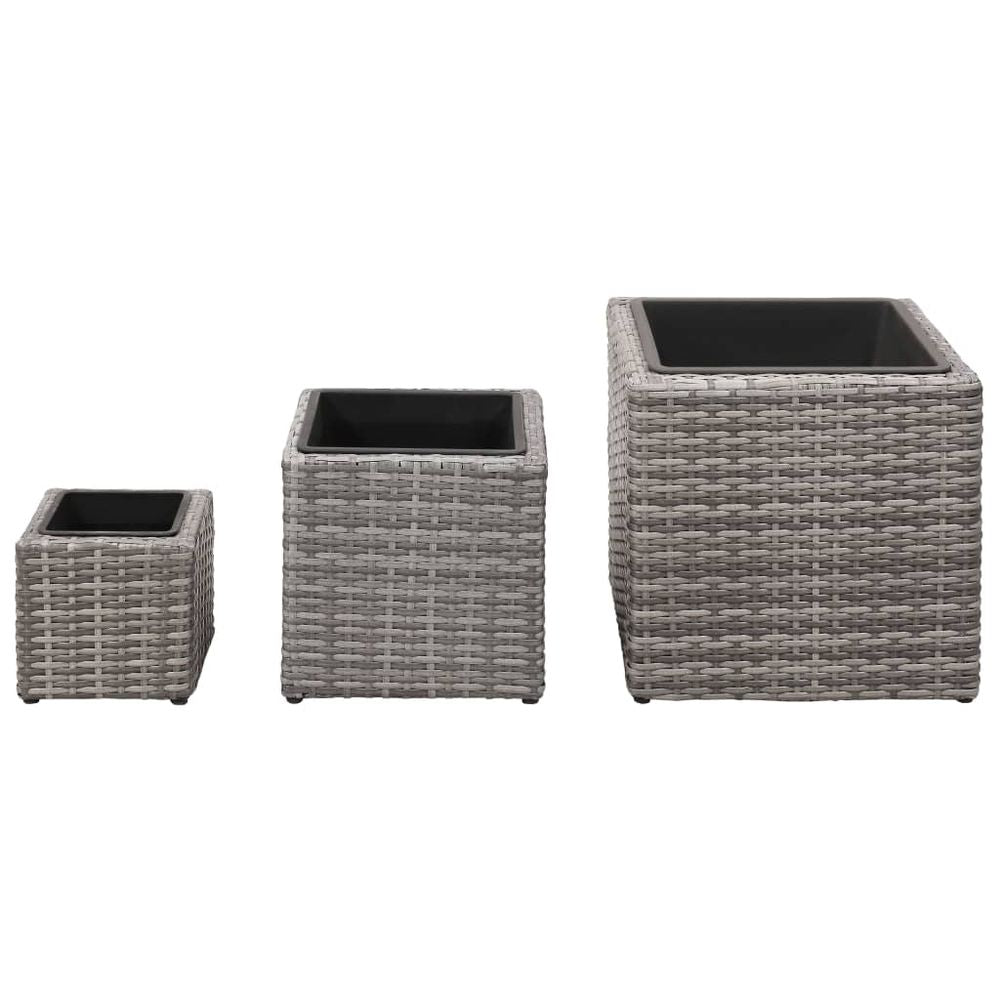 Garden Raised Beds 3 pcs Poly Rattan Grey - anydaydirect