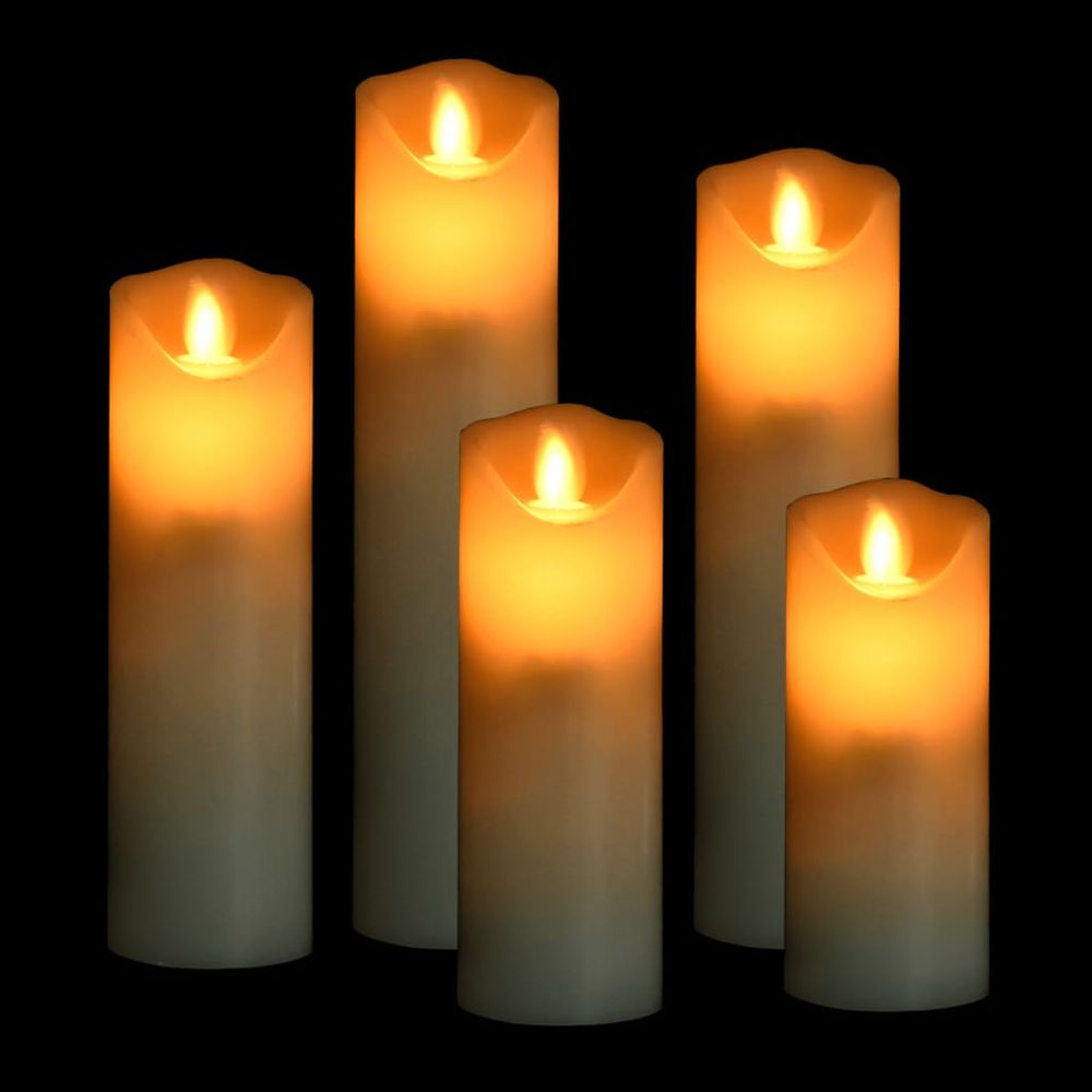 5 Piece Electric LED Candle Set with Remote Control Warm White & Colourful - anydaydirect