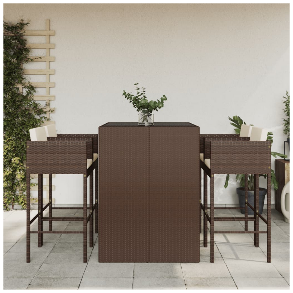 vidaXL 5 Piece Garden Bar Set with Cushions Brown Poly Rattan - anydaydirect