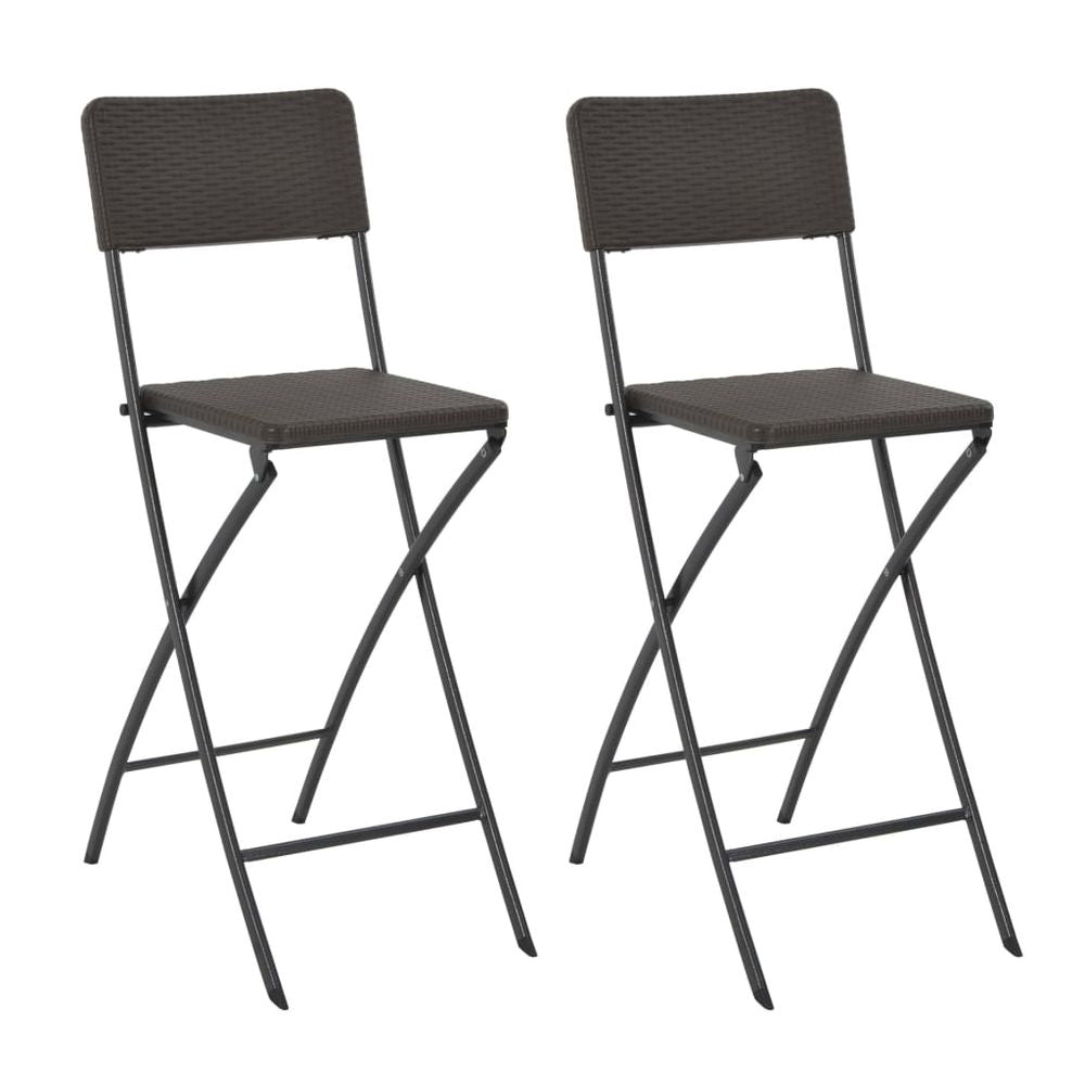 Folding Bar Chairs 2 pcs HDPE and Steel Brown Rattan Look - anydaydirect