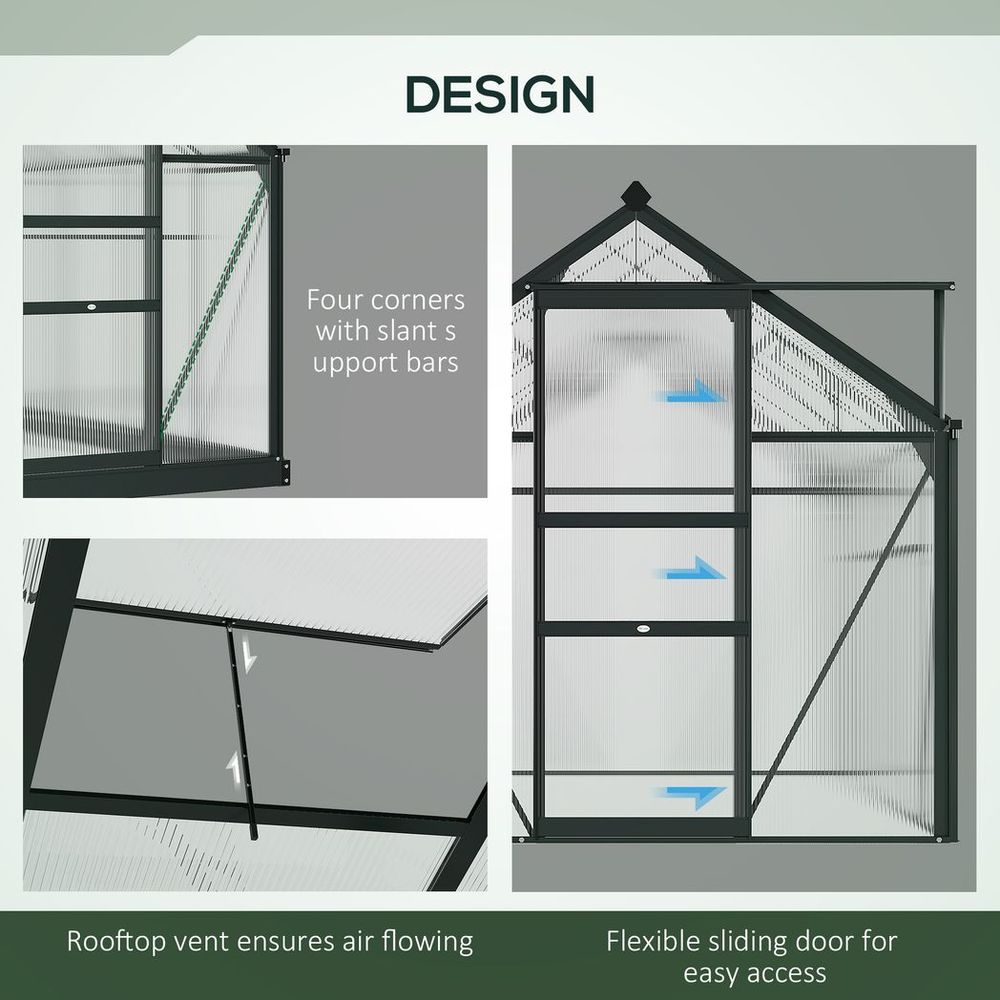 Polycarbonate Walk-In Garden Greenhouse Aluminium Frame w/ Slide Door 6 x 8ft - anydaydirect